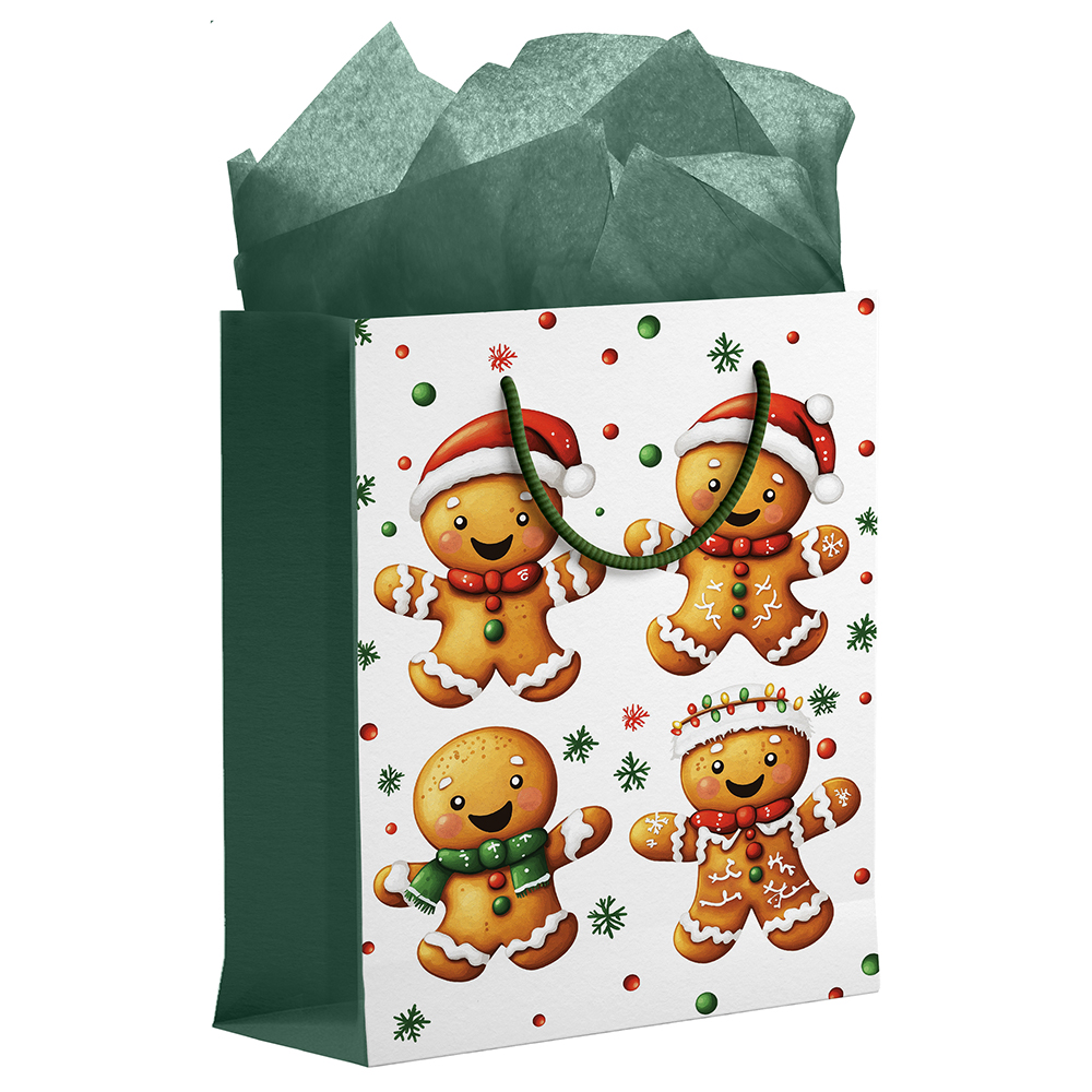 Image Christmas Gift Bag, Large Size (10'' L x 12 ½ '' H) – Gingerbread Party